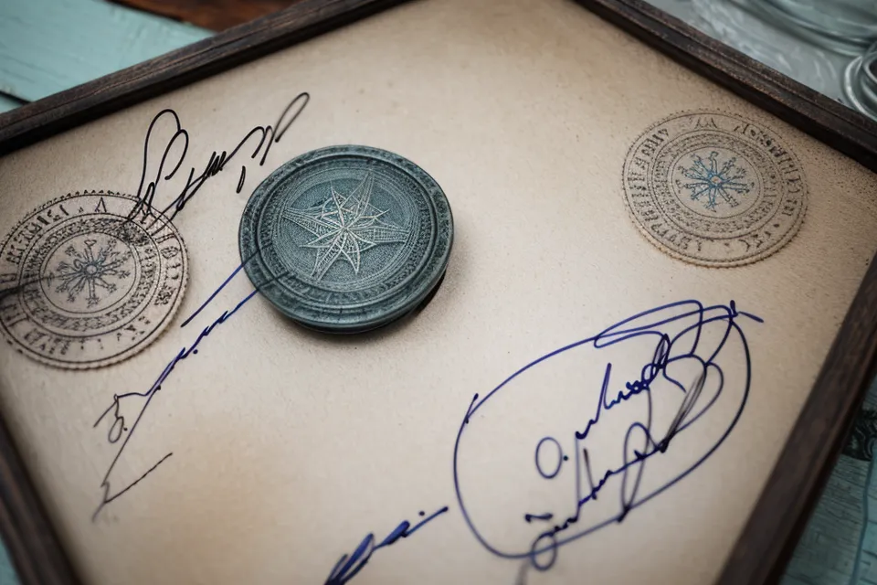 Nahaufnahme eines offiziellen ärztlichen Attests mit Stempel und nautischer Seekarte.