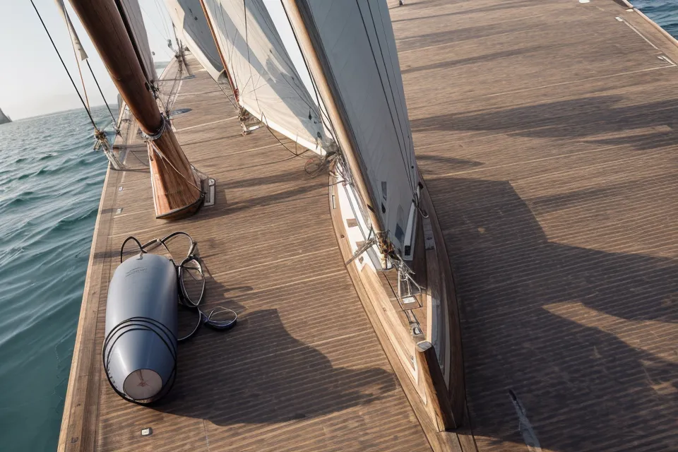 SBF See Binnen Online-Kurs auf dem Tablet neben einer traditionellen Seekarte für Yachtbesitzer