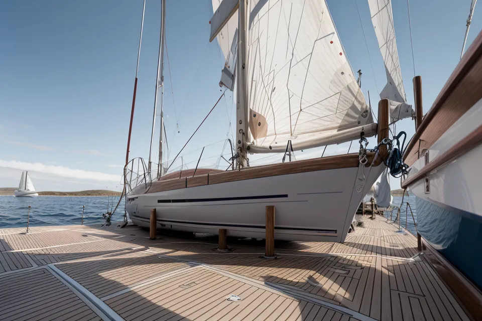 Smartphone mit SBF-See-Online-Kurs und Fragenkatalog vor einem Yachthafen zur Charterurlaub-Vorbereitung
